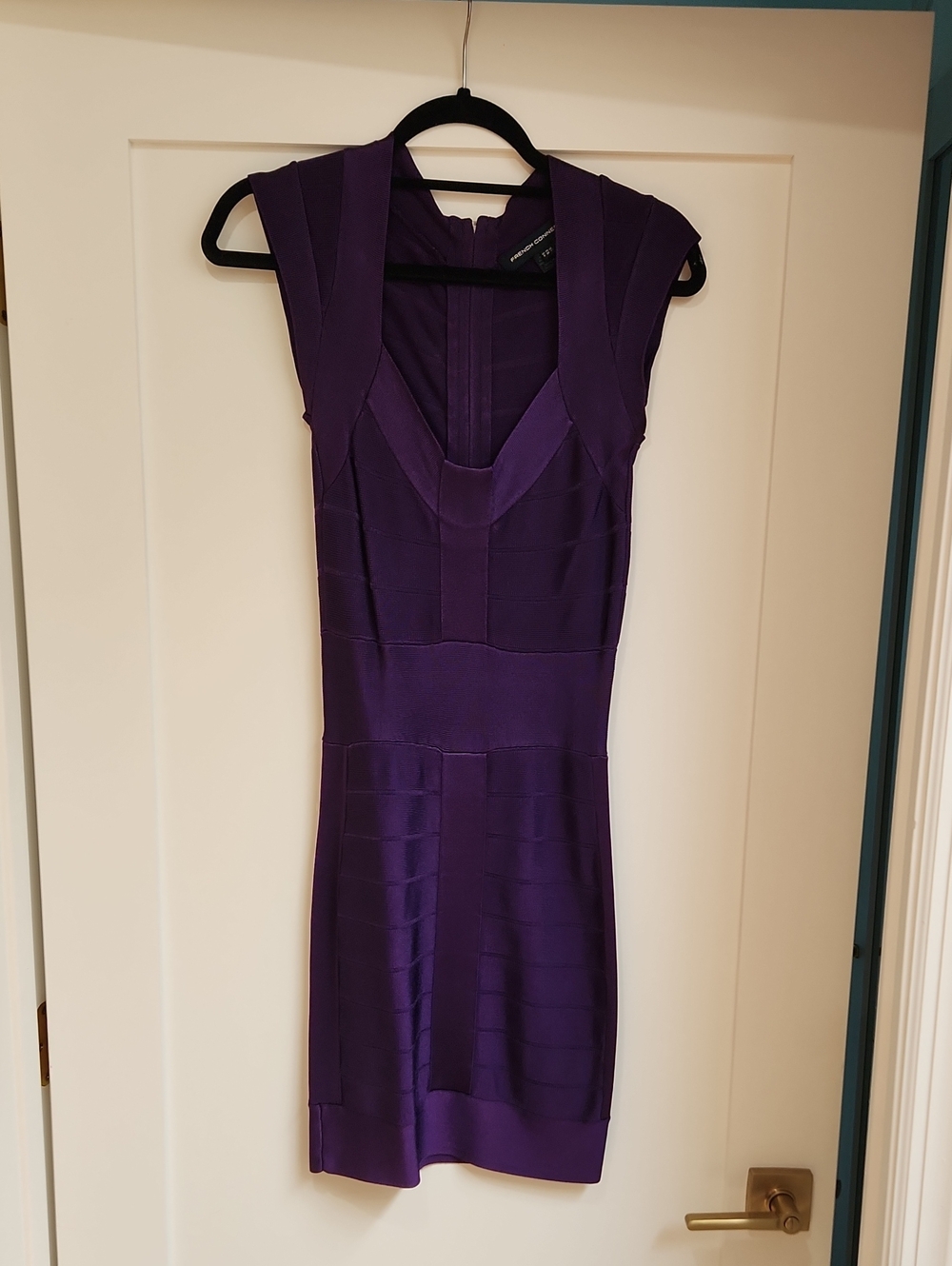 French Connection Deep Purple V-Neck Bandage Mini Dress